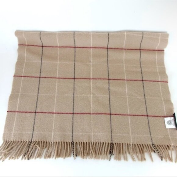 Authentic Burberry Wool Scarf Nova Check Plaid Tan Beige - Picture 4 of 6